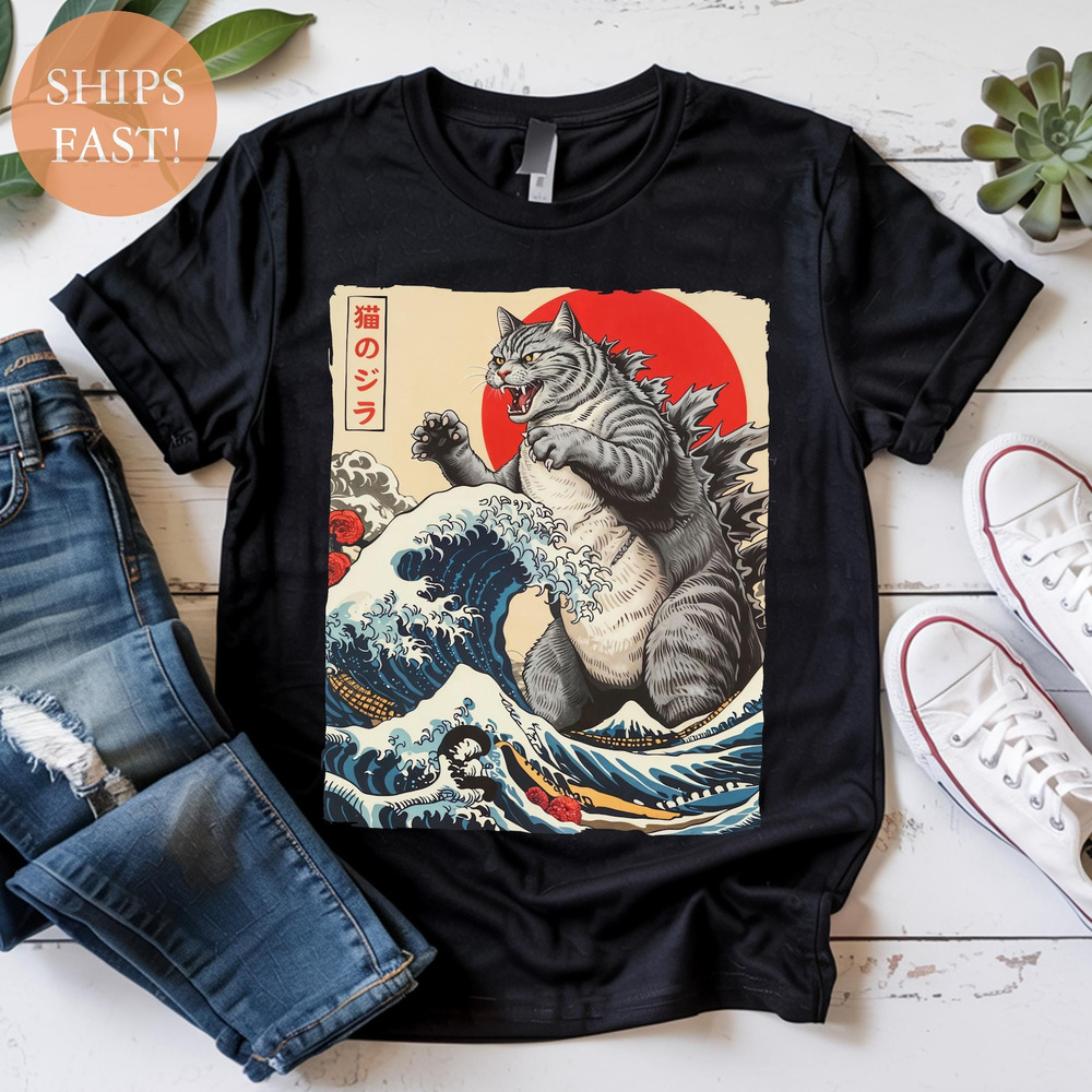 Kaiju Cat T Shirt Japanese Style Cat Tee